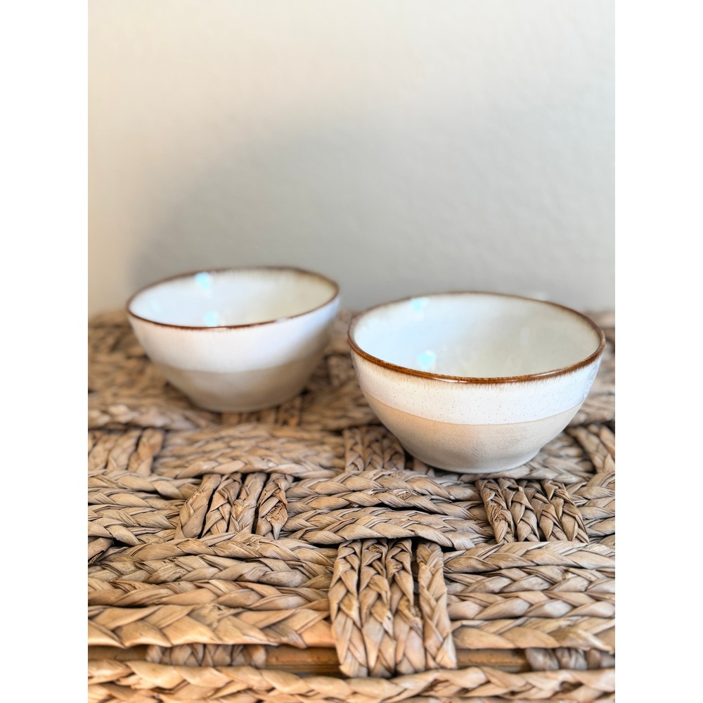 Bosmarlin Stoneware Bowls Set of 2 White Tan Two-Tone Speckled Rustic Farmhouse